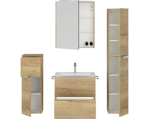 Badezimmer-Set mit Waschtisch, Spiegelschrank und Hochschrank
