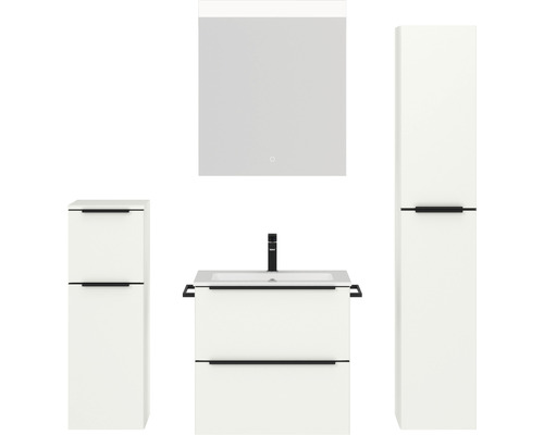 Badmöbel-Set NOBILIA Programm 1 BxHxT 140 x 169,1 x 48,7 cm Frontfarbe weiß matt mit Möbel-Waschtisch weiß und Spiegel mit LED-Beleuchtung Midischrank Unterschrank Griffleiste schwarz 026 Badmöbel-Set NOBILIA Programm 1 BxHxT 140 x 169,1 x 48,7 cm Frontfarbe weiß matt mit Möbel-Waschtisch weiß und Spiegel mit LED-Beleuchtung Midischrank Unterschrank Griffleiste schwarz 026