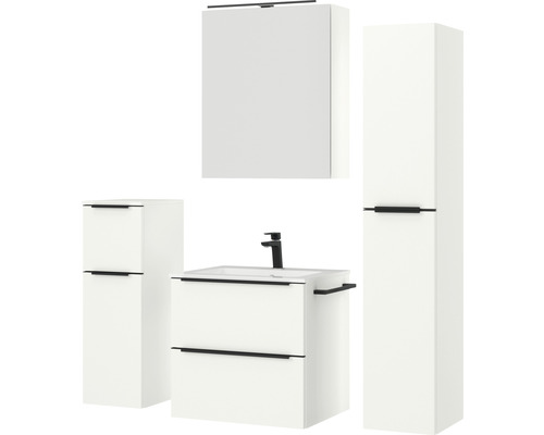 Modernes Badezimmer-Set mit Waschbeckenunterschrank, Spiegelschrank und Hochschrank