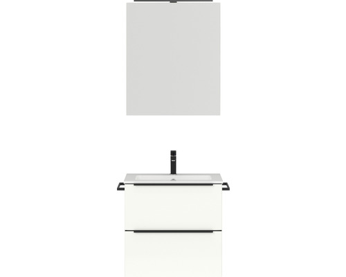 Badmöbel-Set NOBILIA Programm 1 BxHxT 61 x 169,1 x 48,7 cm Frontfarbe weiß hochglanz mit Möbel-Waschtisch und Spiegelschrank 1-türig mit LED-Beleuchtung Griffleiste schwarz 020 Waschtisch mit Spiegel für Badezimmer