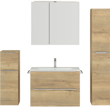 Badmöbel-Set NOBILIA Programm 1 BxHxT 160 x 169,1 x 48,7 cm Frontfarbe eiche natur mit Möbel-Waschtisch und Spiegelschrank 2-türig mit LED-Beleuchtung Unterschrank Midischrank Griffleiste chrom matt 078