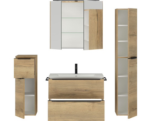 Badezimmermöbelset mit Waschtisch, Spiegelschrank und Hochschränken