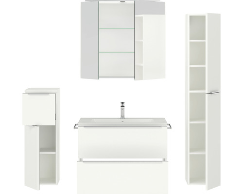 Badezimmermöbelset mit Waschtisch, Spiegelschrank und Hochschränken