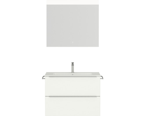 Badmöbel-Set NOBILIA Programm 1 BxHxT 81 x 169,1 x 48,7 cm Frontfarbe weiß matt mit Möbel-Waschtisch weiß und Spiegel mit LED-Beleuchtung Griffleiste chrom matt 048