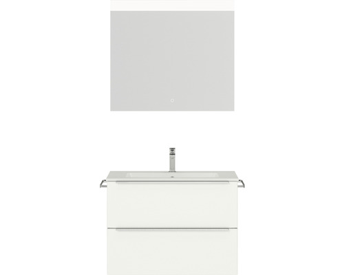 Badmöbel-Set NOBILIA Programm 1 BxHxT 81 x 169,1 x 48,7 cm Frontfarbe weiß matt mit Möbel-Waschtisch weiß und Spiegel mit LED-Beleuchtung Griffleiste chrom matt 048 Badezimmer Waschtisch Kombination mit Spiegel