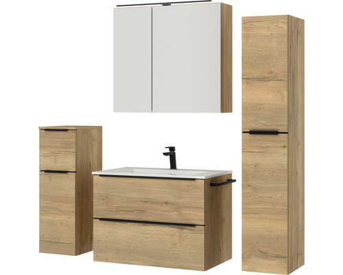 Badezimmergarnitur mit Waschtisch, Spiegelschrank und Hochschrank