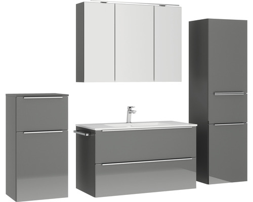 Badezimmer Set mit Waschbeckenunterschrank, Hochschrank und Spiegelschrank