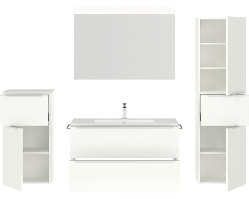 Badezimmer-Set mit Waschbeckenunterschrank, Spiegelschrank und Hochschrank