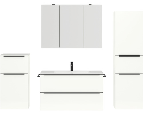 Badmöbel-Set NOBILIA Programm 1 BxHxT 210 x 169,1 x 48,7 cm Frontfarbe weiß hochglanz mit Möbel-Waschtisch und Spiegelschrank 3-türig mit LED-Beleuchtung Unterschrank Midischrank Griffleiste schwarz 115 Badmöbel-Set NOBILIA Programm 1 BxHxT 210 x 169,1 x 48,7 cm Frontfarbe weiß hochglanz mit Möbel-Waschtisch und Spiegelschrank 3-türig mit LED-Beleuchtung Unterschrank Midischrank Griffleiste schwarz 115