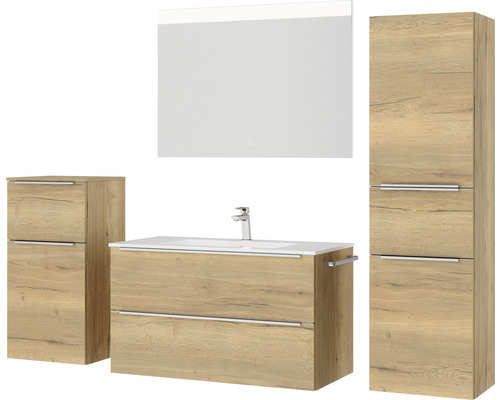 Badezimmermöbelset mit Waschtisch, Spiegelschrank und Hochschrank