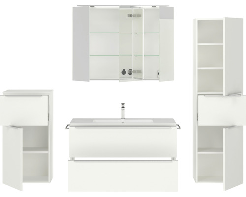 Badezimmer-Set mit Waschtischunterschrank, Spiegelschrank und Hochschränken