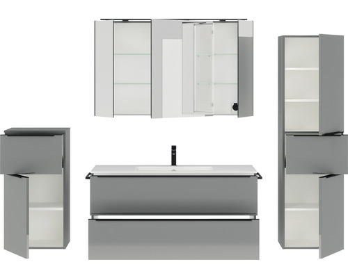 Badezimmermöbel Set mit Waschbecken, Spiegelschrank und Hochschrank