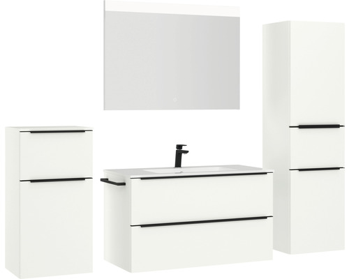 Badezimmer-Set mit Waschtischunterschrank, Spiegelschrank und Hochschrank