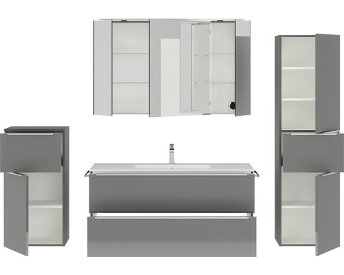 Badezimmer Möbelset mit Waschbeckenunterschrank, Spiegelschrank und Hochschränken