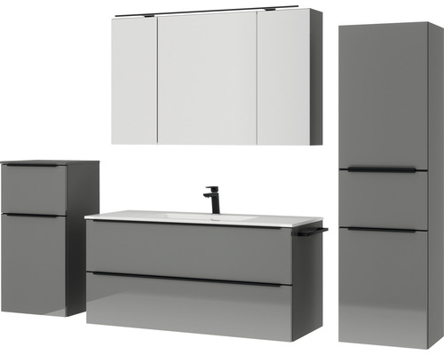 Badezimmergarnitur mit Waschtisch, Waschbecken, Hängeschrank und Seitenschrank