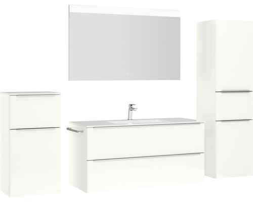 Badezimmer-Set mit Waschbeckenunterschrank, Spiegelschrank und Hochschränken