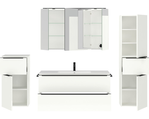Badezimmermöbel Set mit Waschbecken, Spiegelschrank und Hochschrank