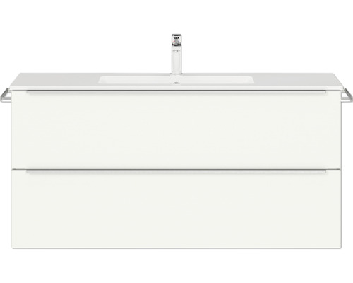 Badmöbel-Set NOBILIA Programm 1 BxHxT 121 x 59,1 x 48,7 cm Frontfarbe weiß matt mit Möbel-Waschtisch Griffleiste chrom matt 120