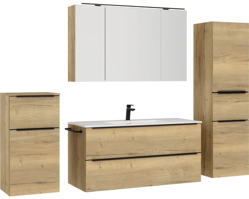 Badezimmermöbelset mit Waschtisch, Spiegelschrank und Hochschrank