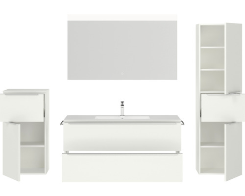 Badezimmermöbelset mit Waschtisch, Spiegelschrank und Hochschrank