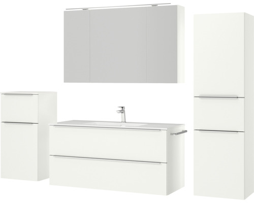 Badezimmer-Set mit Waschbeckenunterschrank, Spiegelschrank und Hochschränken