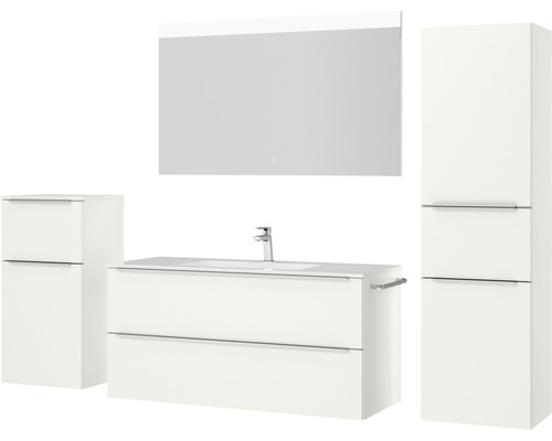 Badezimmerset mit Waschtisch, Spiegel, Spiegelschrank und Hochschrank