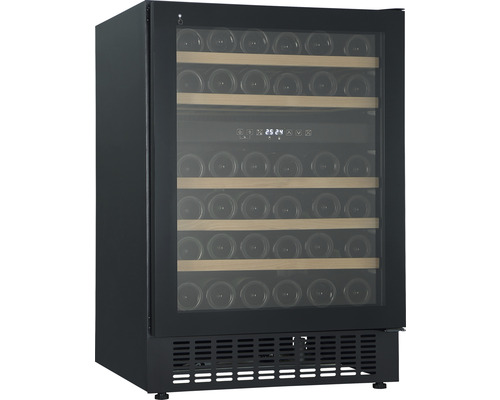 Weinkühlschrank mit mehreren Regalen und Flaschen hinter Glastür