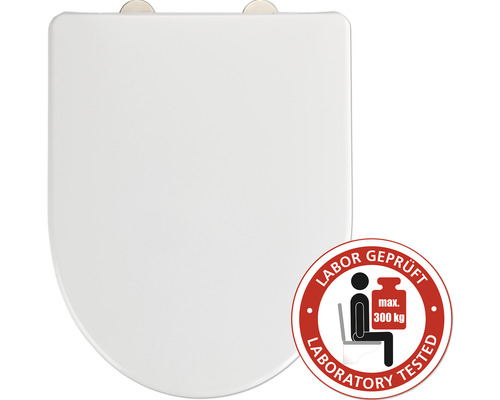 Toilettendeckel mit Prüfsiegel für maximale Belastbarkeit von 300 Kilogramm