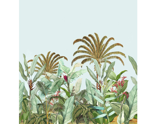 Fototapete Vlies 39231-1 The Wall II Palmen Grün Blau 5-tlg. 265 x 280 cm Illustration tropischer Pflanzen und Palmen