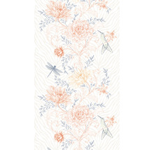 Tapete mit Blumen-, Kolibri- und Libellenmuster
