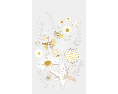 Fototapete Vlies 39210-1 The Wall II Blumenwiese Grau Gelb 3-tlg. 159 x 280 cm Illustration eines Blumenstraußes mit verschiedenen Blumenarten
