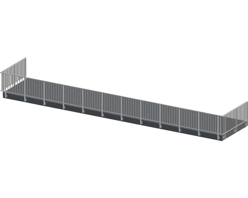 Pertura Geländer-Komplettset Triton taupe U-Form Aluminium für Seitenmontage 16 m Illustration eines Schwimmstegs mit Geländer.