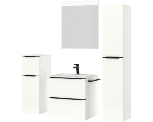 Badezimmer-Set mit Waschtischunterschrank, Spiegelschrank und Hochschrank