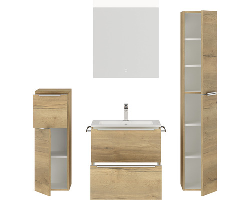 Badezimmermöbel-Set mit Waschtisch, Spiegelschrank und Hochschrank