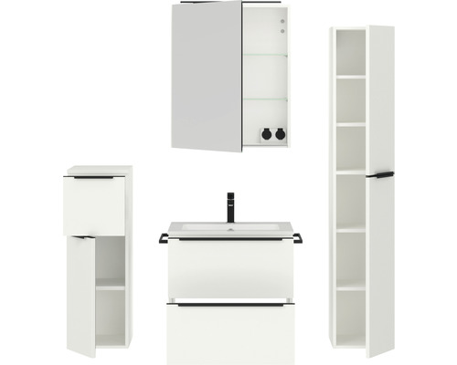 Badezimmer-Set mit Waschtischunterschrank, Spiegelschrank und Hochschrank