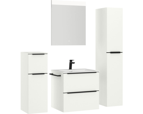 Badezimmer-Set mit Waschbeckenunterschrank, Spiegelschrank und Hochschrank
