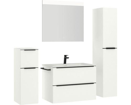 Badezimmer-Set mit Waschbeckenunterschrank, Spiegelschrank und Hochschrank