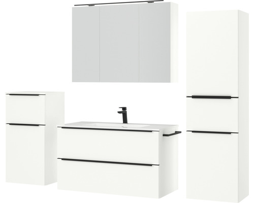 Badezimmer-Set mit Waschtischunterschrank, Waschbecken, Hängeschrank und Hochschrank