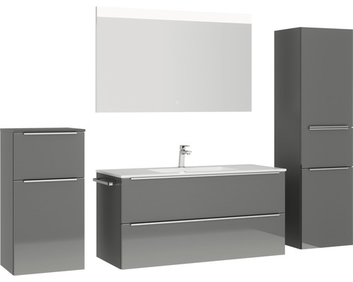 Badezimmerset mit Waschtisch, Spiegelschrank und Hochschränken