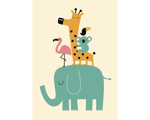 Illustration mit Elefant, Flamingo, Giraffe, Koala und Vogel