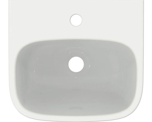 Aufnahme eines weißen Waschbeckens mit Hahnloch und Überlauf