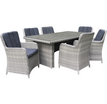 Dining-Set Gartenmöbelset 6 -Sitzer bestehend aus: 6 Sessel, Tisch Polyrattan grau-thumb-1