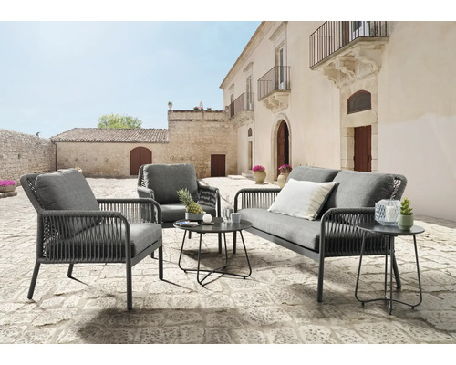 Gartenmöbelset Loungeset Destiny GENUA 4 -Sitzer bestehend aus: Zweisitzer-Bank, 2 Sessel, 2 Tische Kunststoff Textil anthrazit