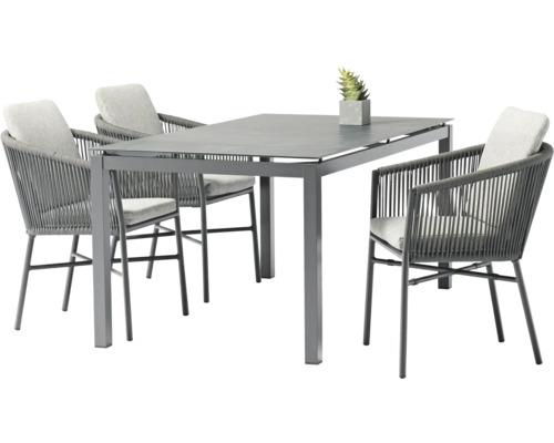 Gartenmöbelset Destiny LUCCA CREMONA 4 -Sitzer bestehend aus: 4 Sessel, Tisch Kunststoff Textil Aluminium grau
