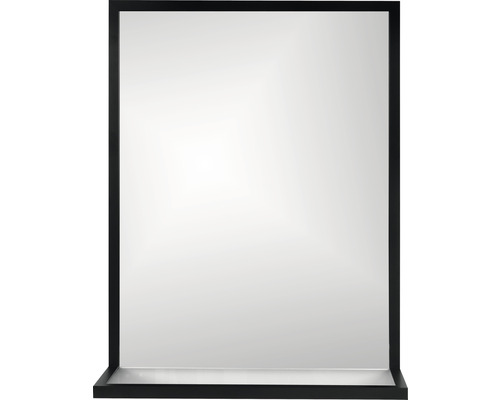 Rechteckiger Spiegel mit schwarzem Rahmen und Ablage