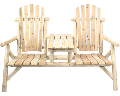 Doppelsitzer Gartenbank aus Holz mit integriertem Tisch