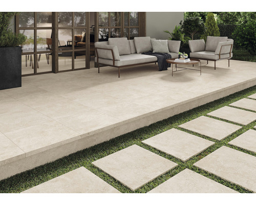 Feinsteinzeug Terrassenplatte Rock beige rektifizierte Kante 60 cm x 60 cm x 2 cm