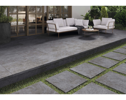 Feinsteinzeug Terrassenplatte Rock Graphite rektifizierte Kante 60 x 60 x 2 cm