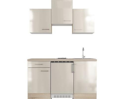 Kompakte Küchenzeile mit Spüle, Armatur, Unterschränken und Hängeschränken