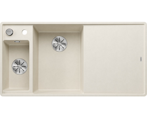 Spüle Blanco Axia III 6 S-F 990 x 500 mm softweiß 527048 1 Spülbecken Flächenbündig Flächenbündige Optik Mit Tropffläche Becken links Mit Restebecken Spüle mit Abtropffläche und zwei Becken
